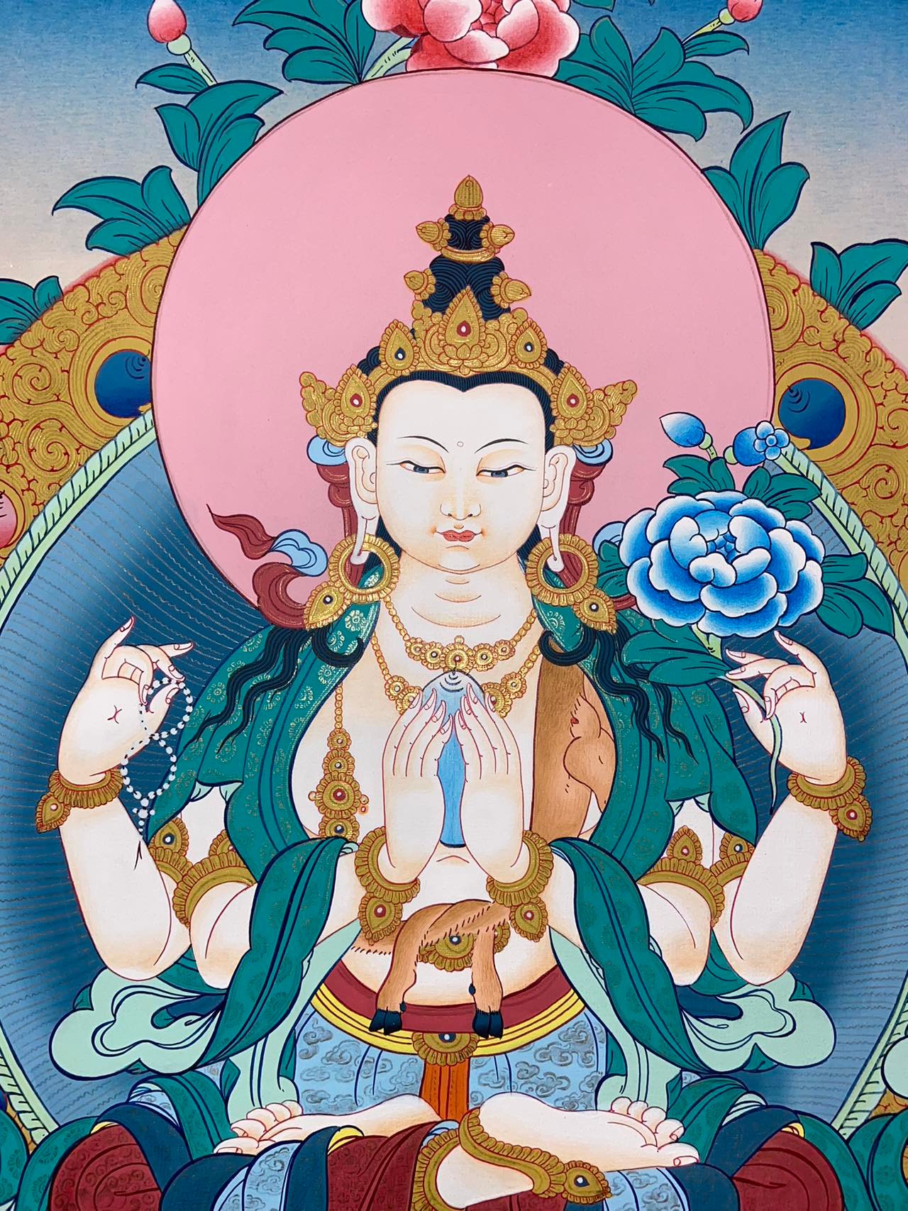 Chenrezig Thangka 38 cm X 50 cm - Tibet Thangka